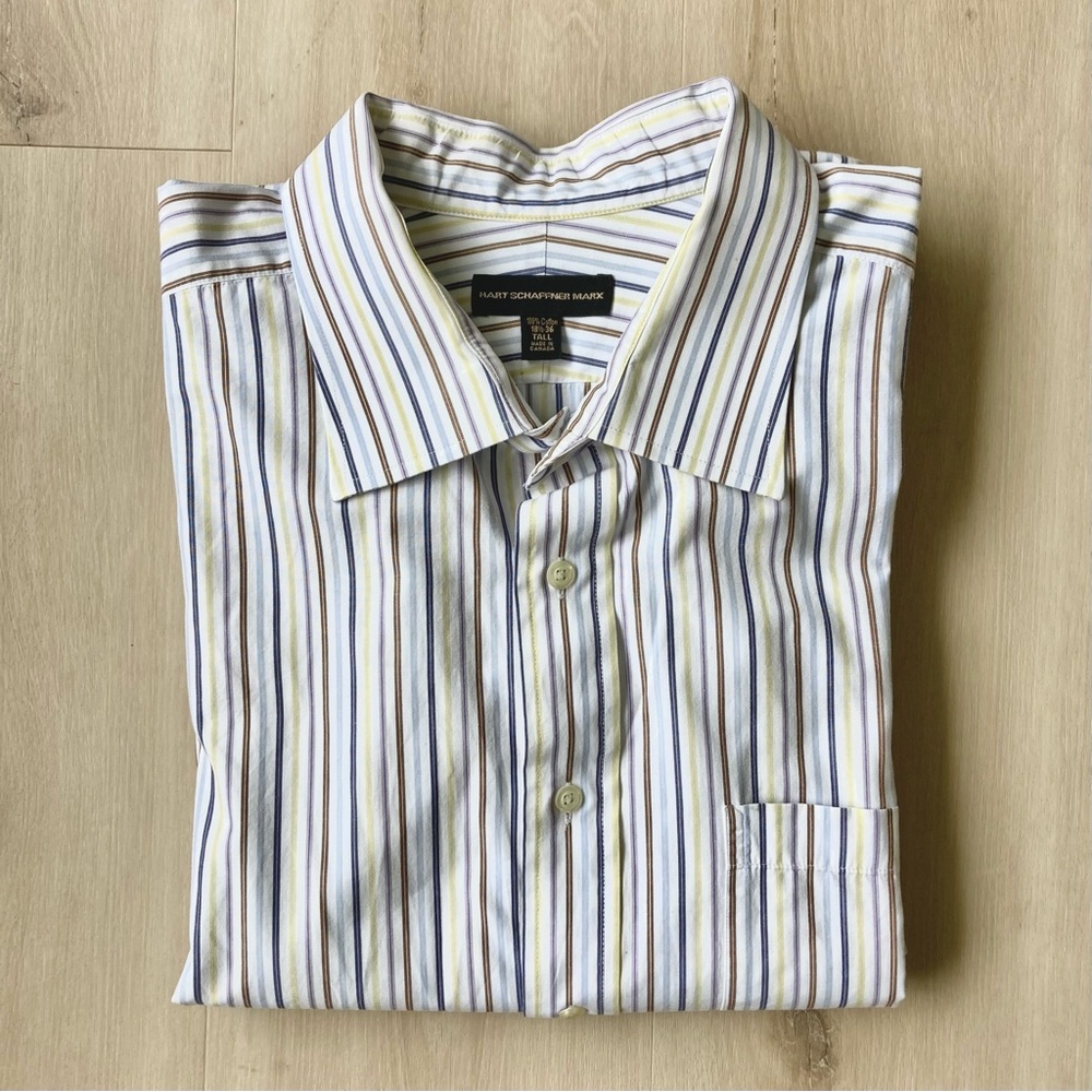 Hart Schaffner Marx 18.5/36 Tall Dress Shirt Vertical Stripe pattern